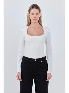 ⚡️GREY LAB White Long-Sleeve Square Neck Bodysuit